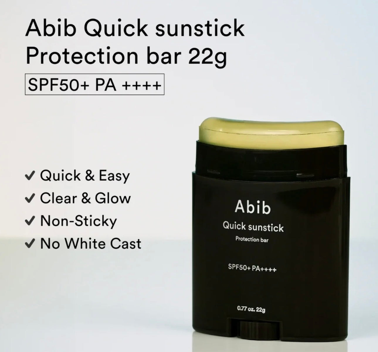 Close up of Abib Quick Sunstick texture showing clear, non-sticky balm formula for face.