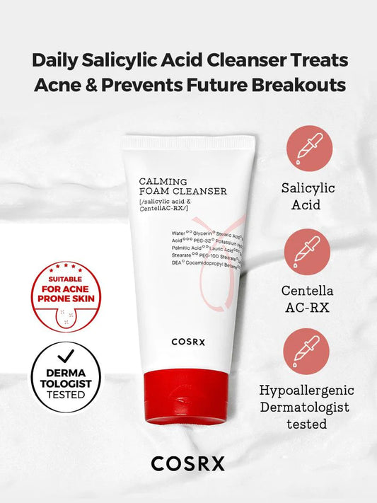 COSRX AC Collection Calming Foam Cleanser 2.0 (150ml) + Free 2pcs Disposable Facial Spa Headband - Bundle Pack