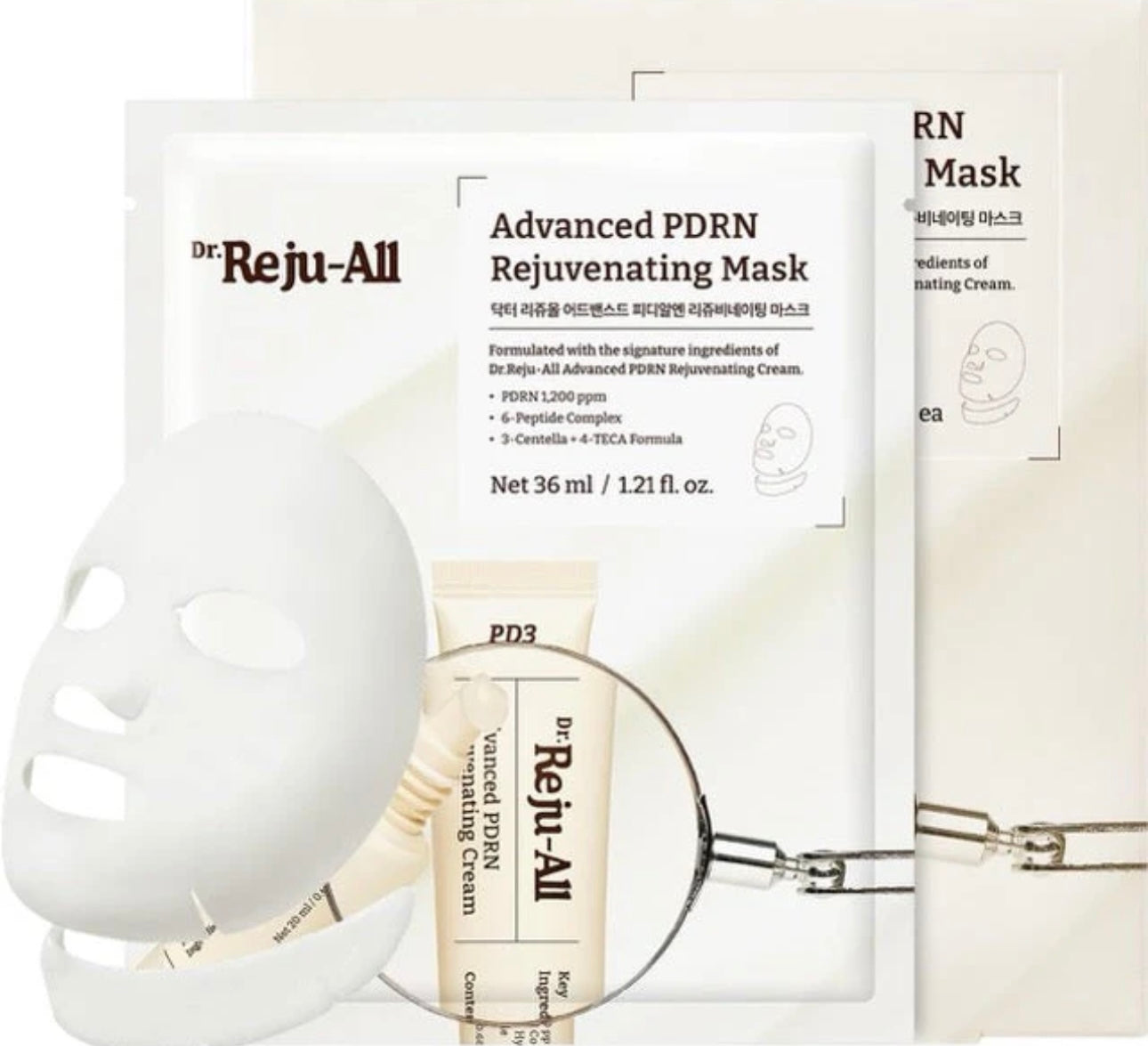 Single sachet of Dr. Reju All Advanced PDRN Rejuvenating Mask featuring salmon PDRN and niacinamide formula.