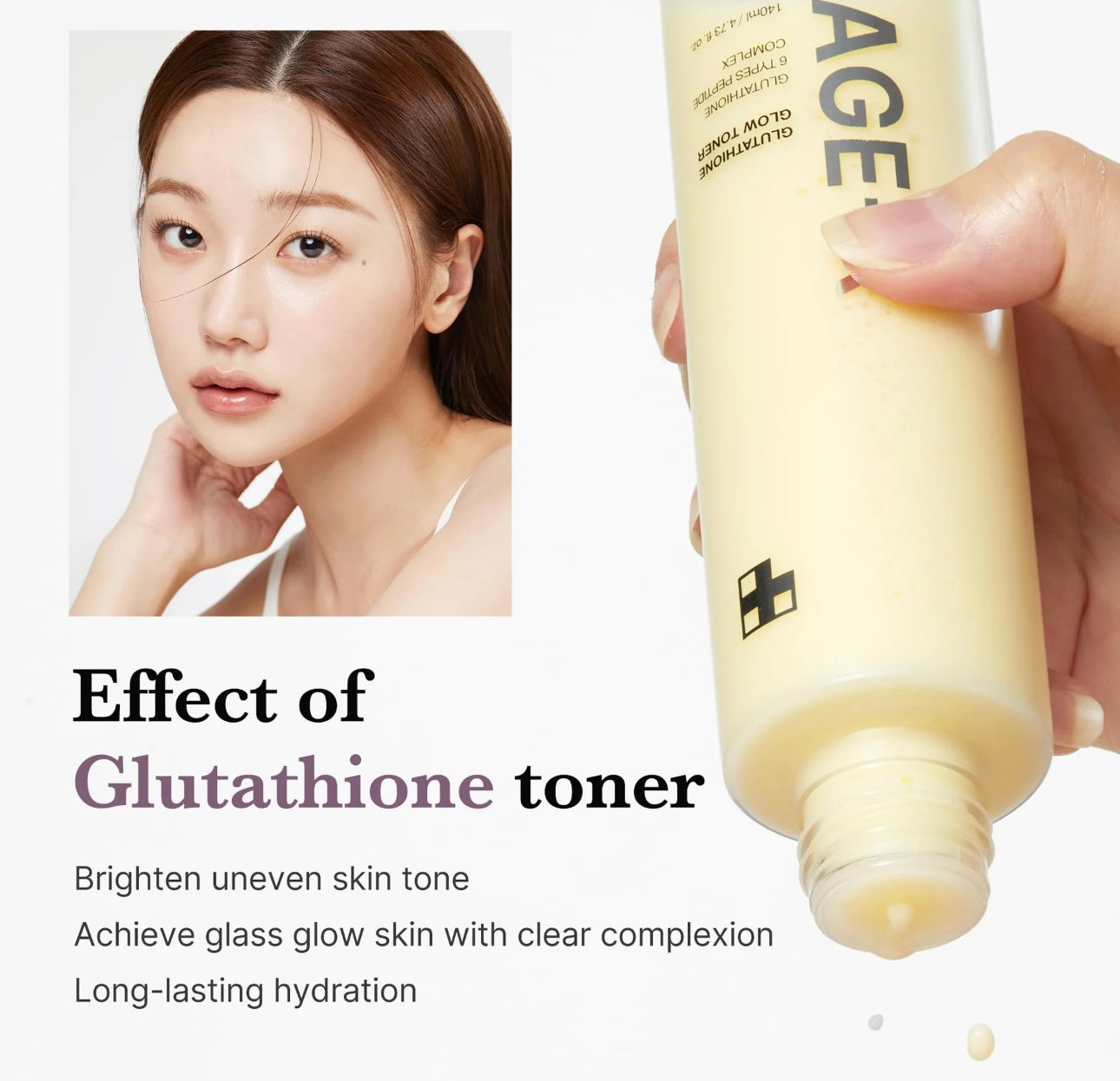 Milky texture of Age R Glutathione Glow Toner swatched on hand showing lightweight, fast-absorbing formula.
