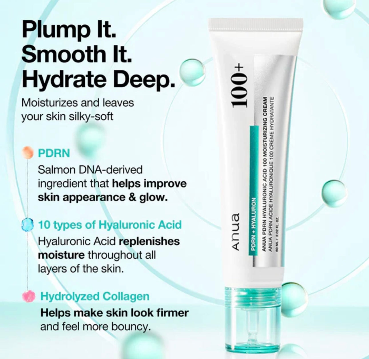 The rich, creamy texture of the Anua hyaluronic acid 100 moisturizing cream.