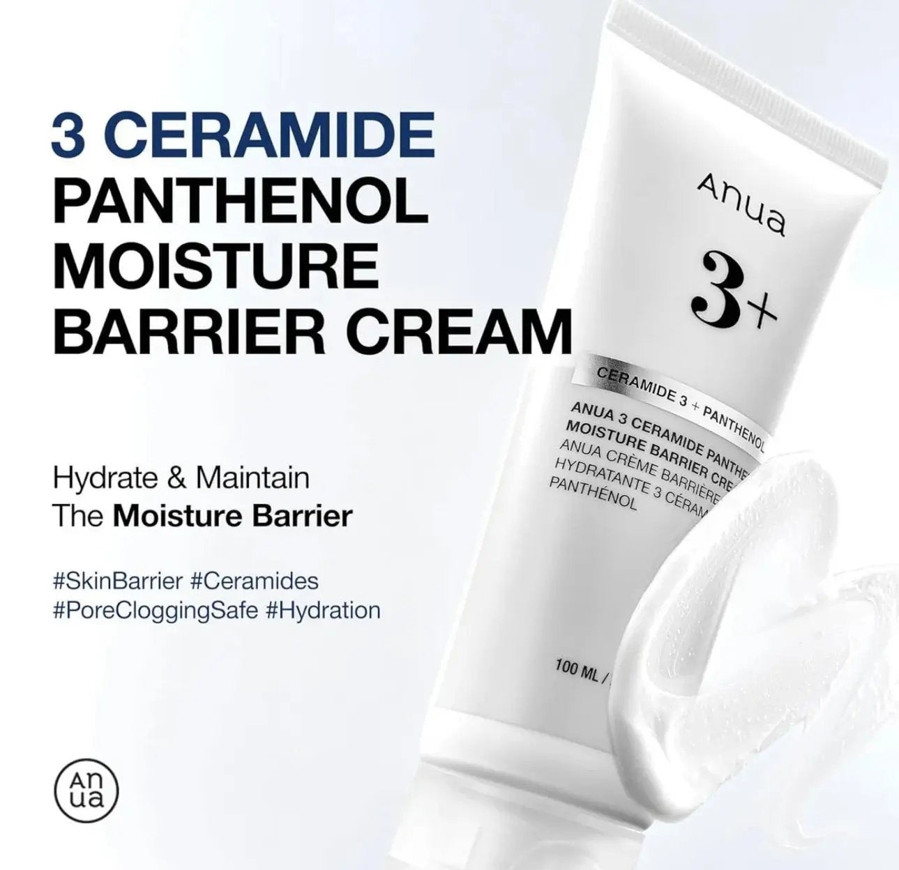 ANUA 3 Ceramide Panthenol Moisture Barrier Cream 100ml back label – ingredients and how to use