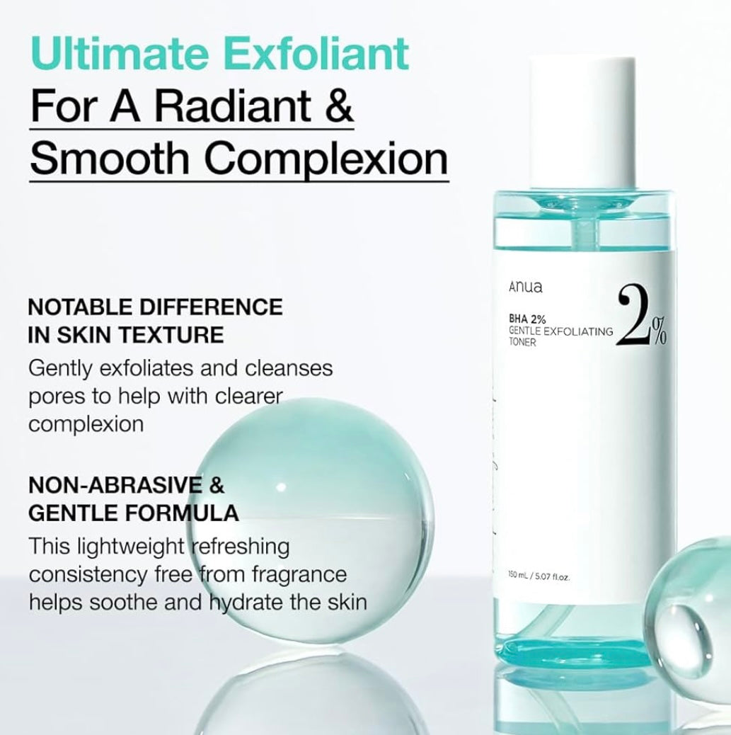 Visual representation of the Anua BHA 2 toner refining pores and smoothing skin texture