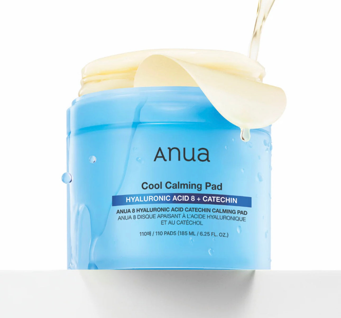 Anua Cool Calming Pad with Hyaluronic Acid 8 + Catechin - front packaging for sensitive skin relief.