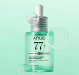 Fresh lightweight texture of Anua Heartleaf 77 B3Zinc Soothing Serum dropping onto a hand