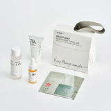 Complete unboxing of the Anua heartleaf soothing kit showing trial size bottles and pads.