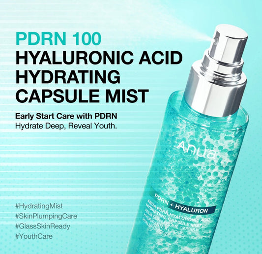 Back of the Anua PDRN hydrating mist bottle showing key ingredients list.