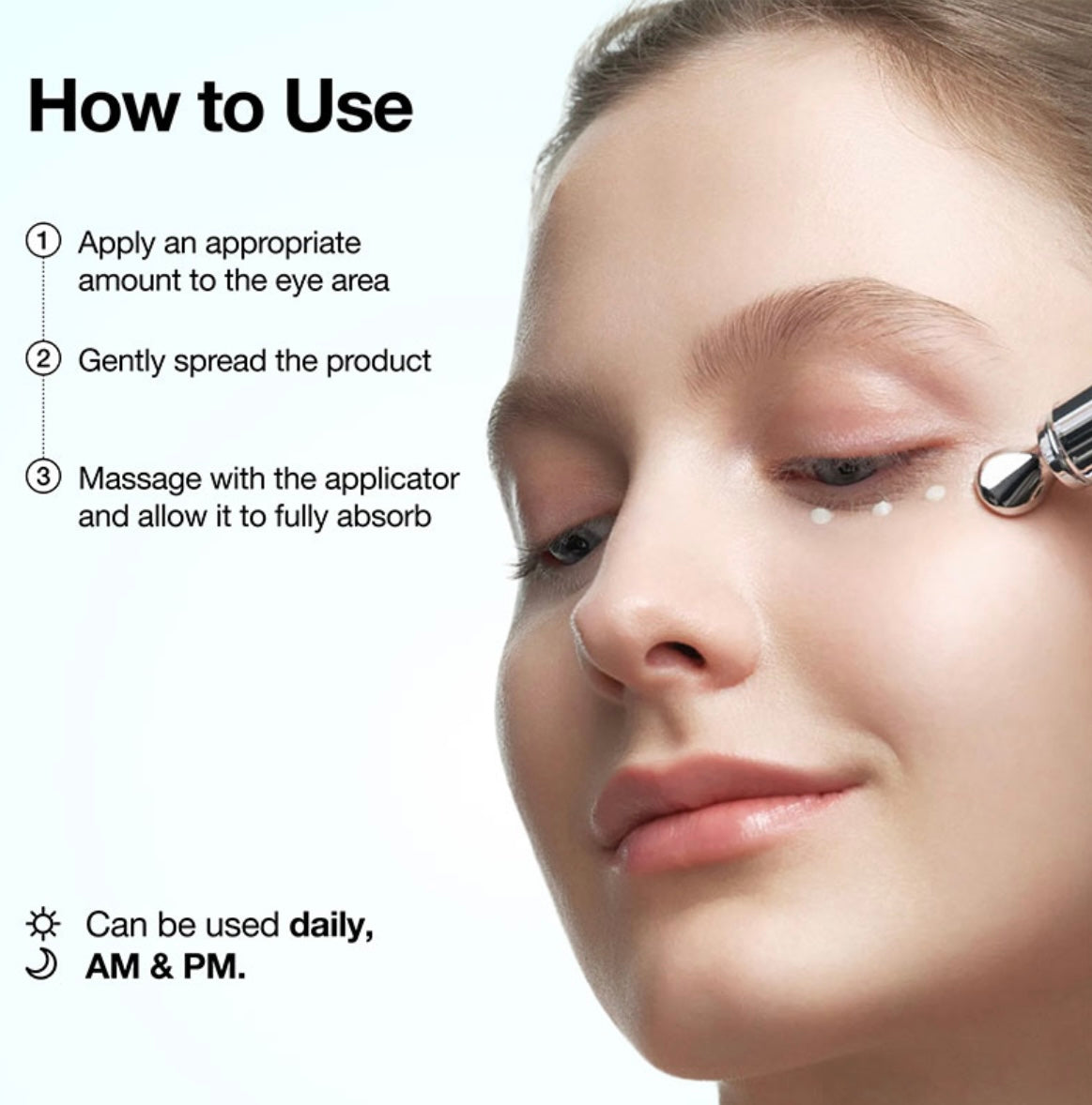 Demonstration showing the Anua PDRN eye cream absorbing quickly into the skin.