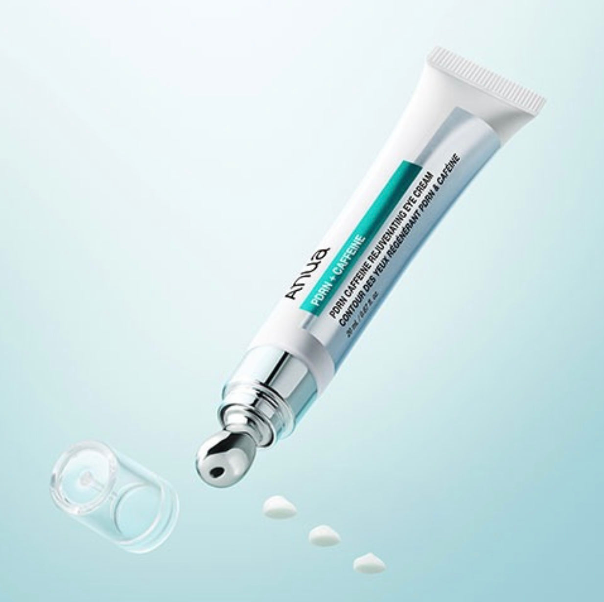 Close-up of the cooling metal applicator tip on the Anua PDRN eye cream.