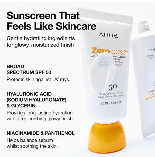 Anua sunscreen ingredients list on product packaging