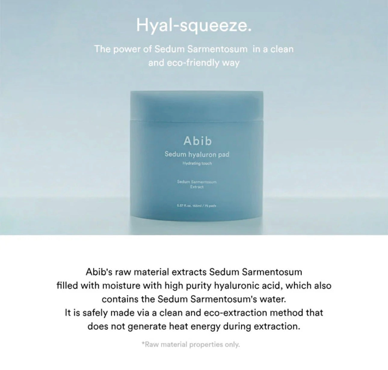 Person gently applying the Abib Sedum Hyaluron Pad for hydration