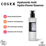 Woman gently patting COSRX hyaluronic acid hydra power essence into cheeks for deep hydration.