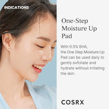 Applying COSRX One Step Moisture Up Pad on skin for quick hydration and smooth finish.