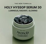 Back view of ARENCIA holy hyssop serum 30 displaying ingredients and usage instructions