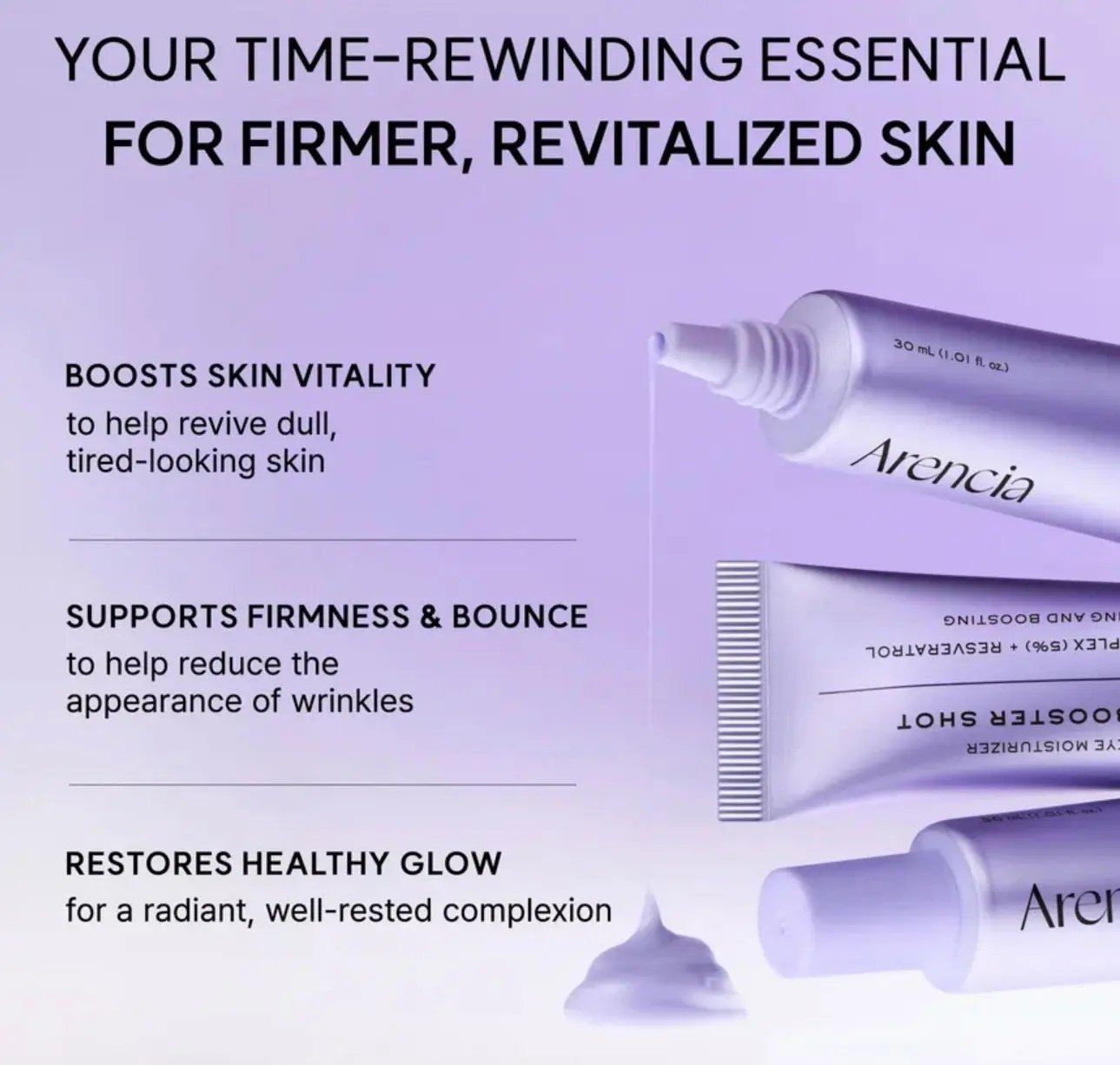 Premium packaging of the Arencia NAD+ Booster shot for a radiant and firm complexion.
