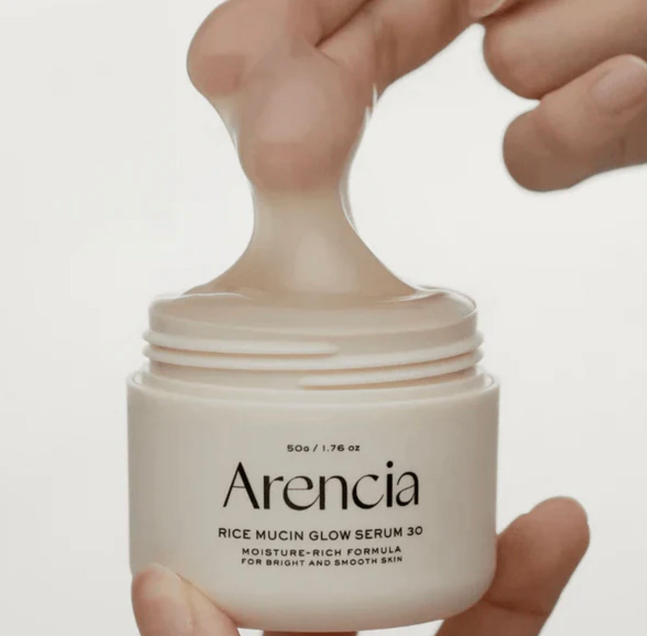 Back label of Arencia Rice Mucin Glow Serum 30 showing full ingredient list and directions for overnight use.