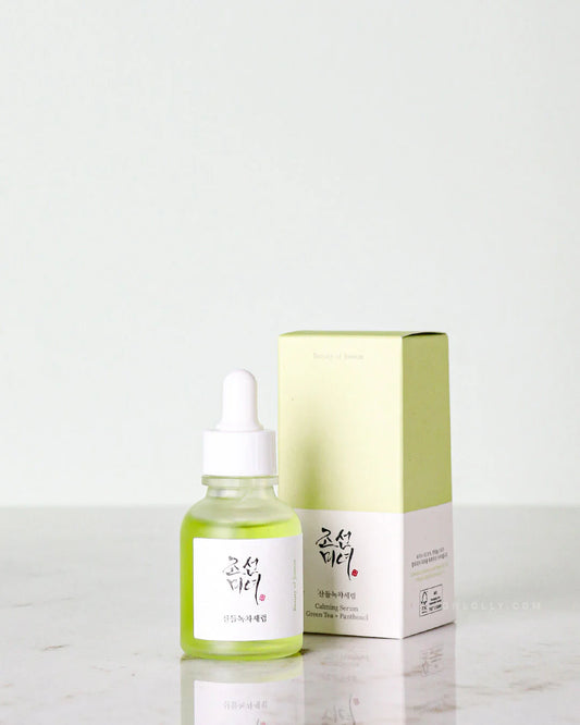Beauty of Joseon Calming Serum 30ml with Green Tea and Panthenol in its minimalist white box packaging.