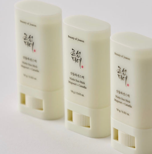Close-up of the Beauty of Joseon Matte Sun Stick bullet with Mugwort Camellia formula.