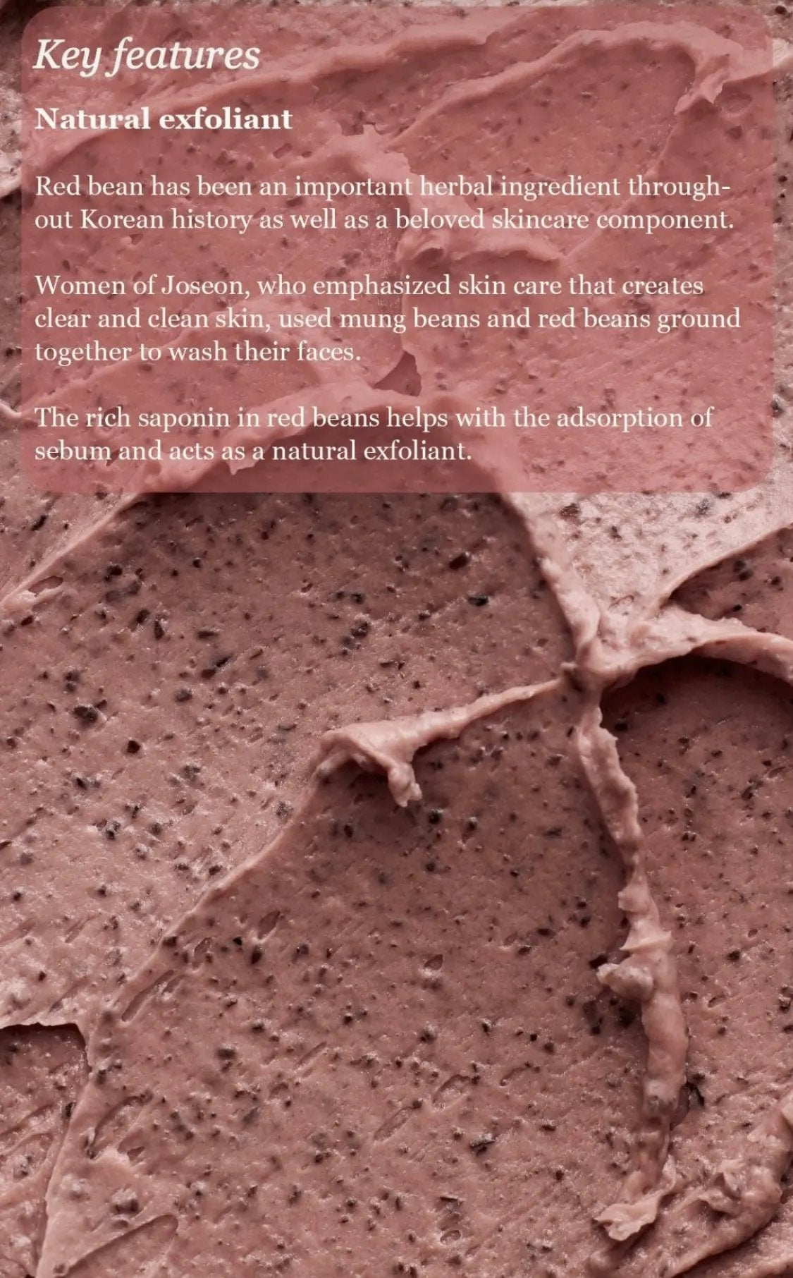 Close-up of Beauty of Joseon Red Bean Refreshing Pore Mask moist clay texture – soft mud formulation with red bean powder for gentle exfoliation