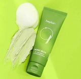 Beplain Mung Bean pH Balanced Cleansing Foam 80ml bottle on a clean white bathroom shelf.