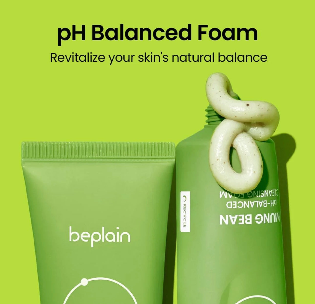 Close up view of the back label and ingredients list for Beplain Mung Bean pH Balanced Foam.