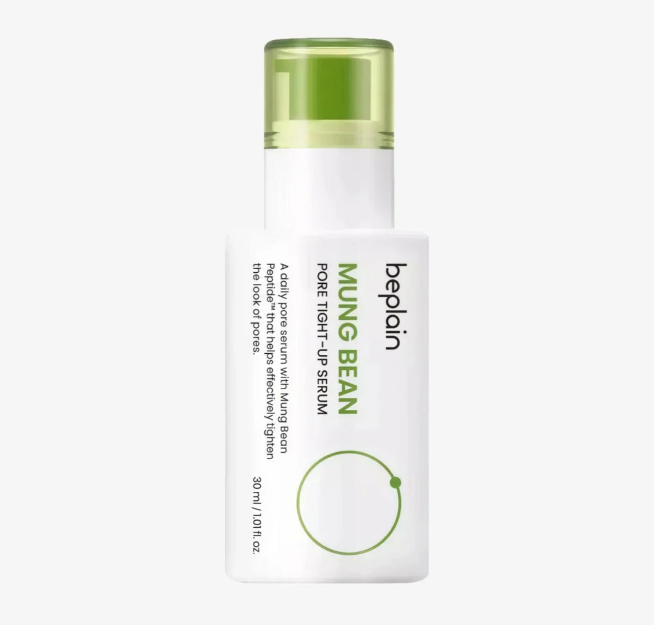 Beplain Mung Bean Pore Tight Up Serum 30ml glass bottle displayed on a clean white background.