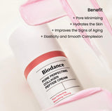Open jar of Biodance pore perfecting collagen peptide cream with protective inner lid.