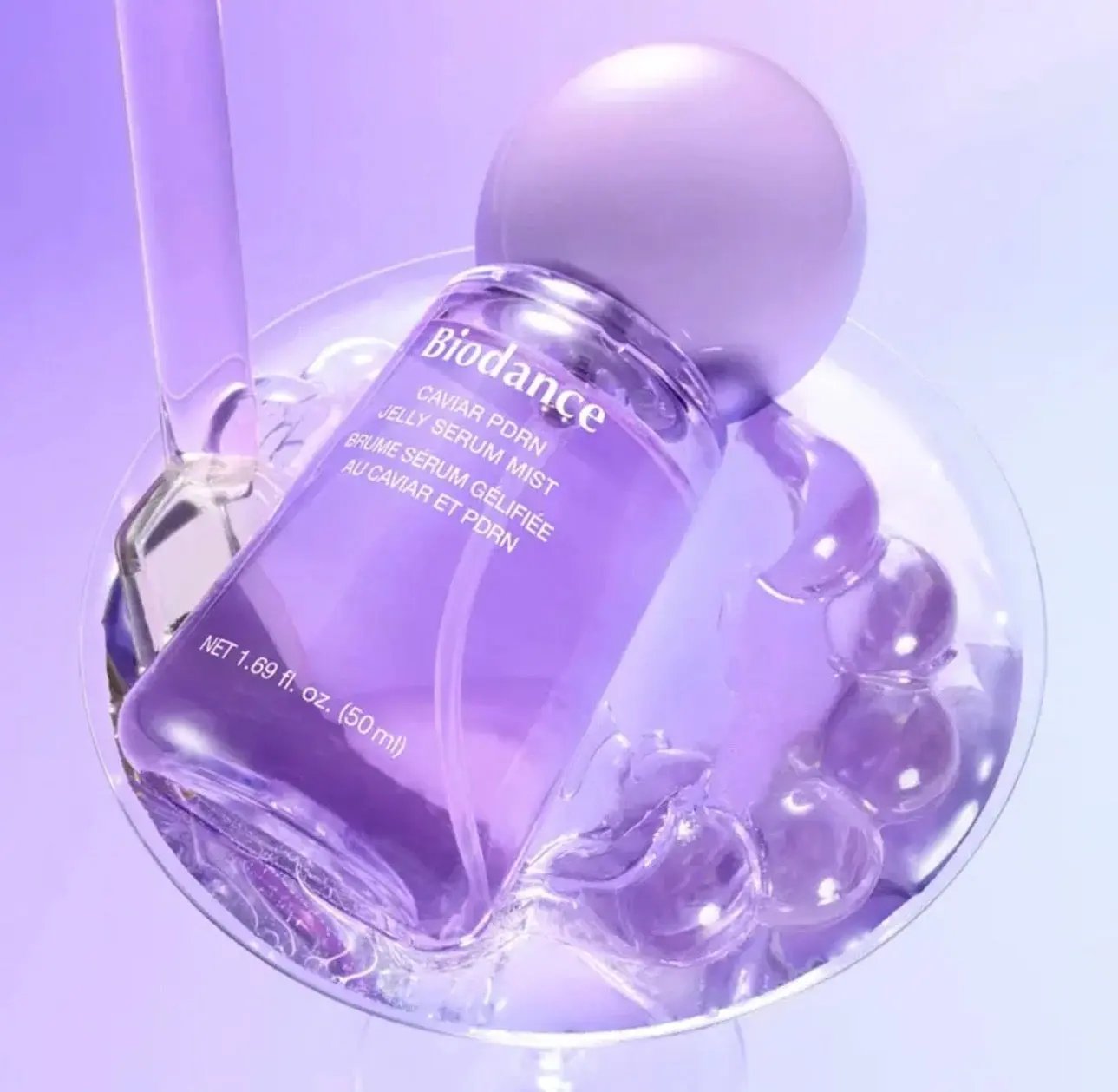 Biodance Caviar PDRN Jelly Serum Mist packaging showcasing the Korean skincare formula.
