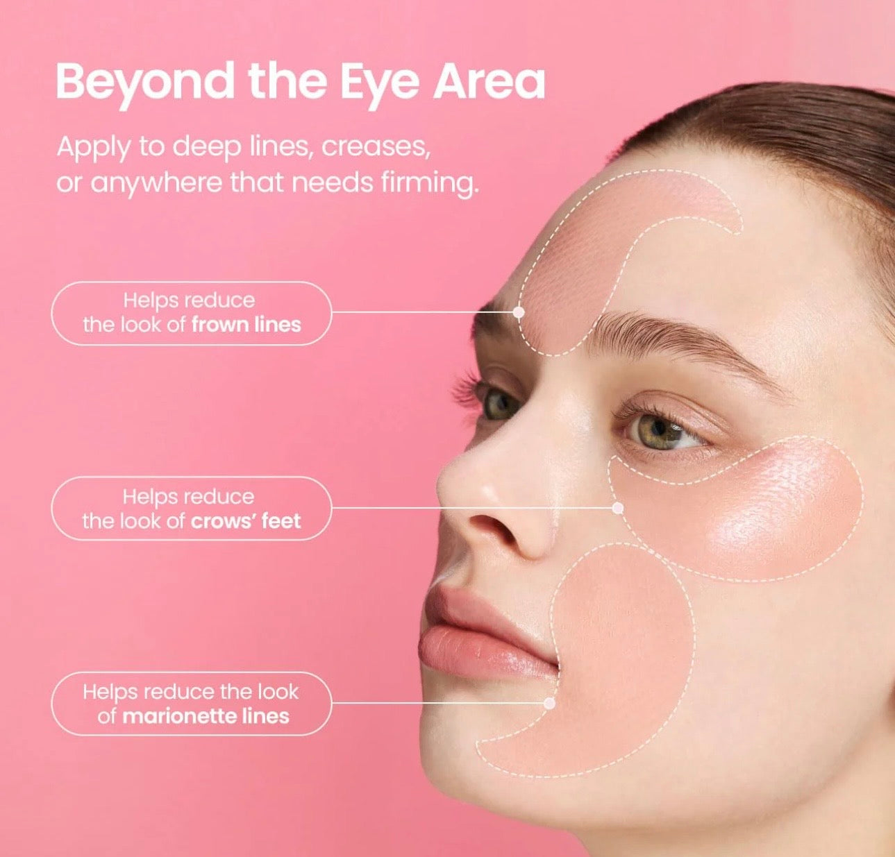 Biodance collagen peptide eye patches placed on nasolabial folds and forehead