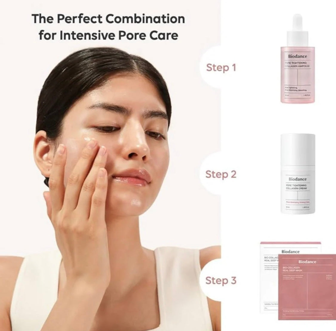 How to use Biodance tightening collagen ampoule — step-by-step application infographic for best results