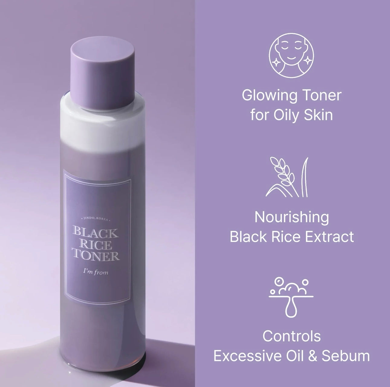 Skin glowing with hydration and clarity after using the I'm From Black Rice toner for oily and acne-prone skin.