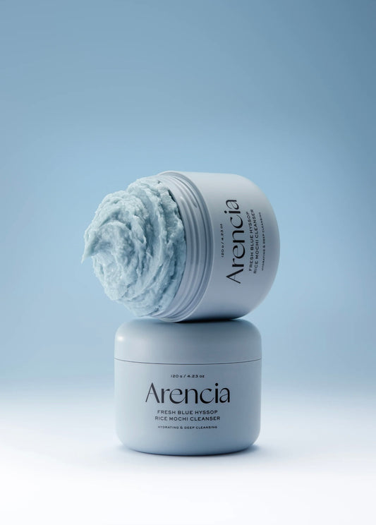 Close-up of the soft, bouncy mochi texture of the royal blue face cleanser.