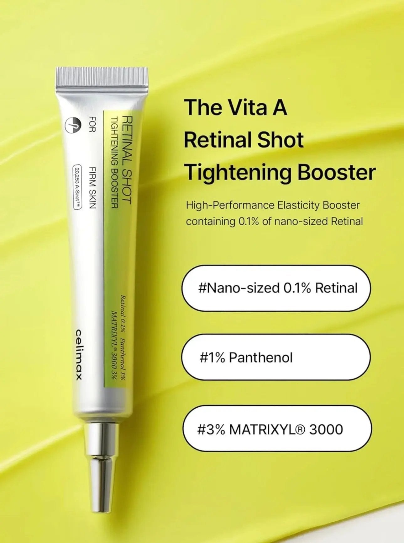 Celimax Vita-A Shot ingredients including Panthenol and MATRIXYL 3000