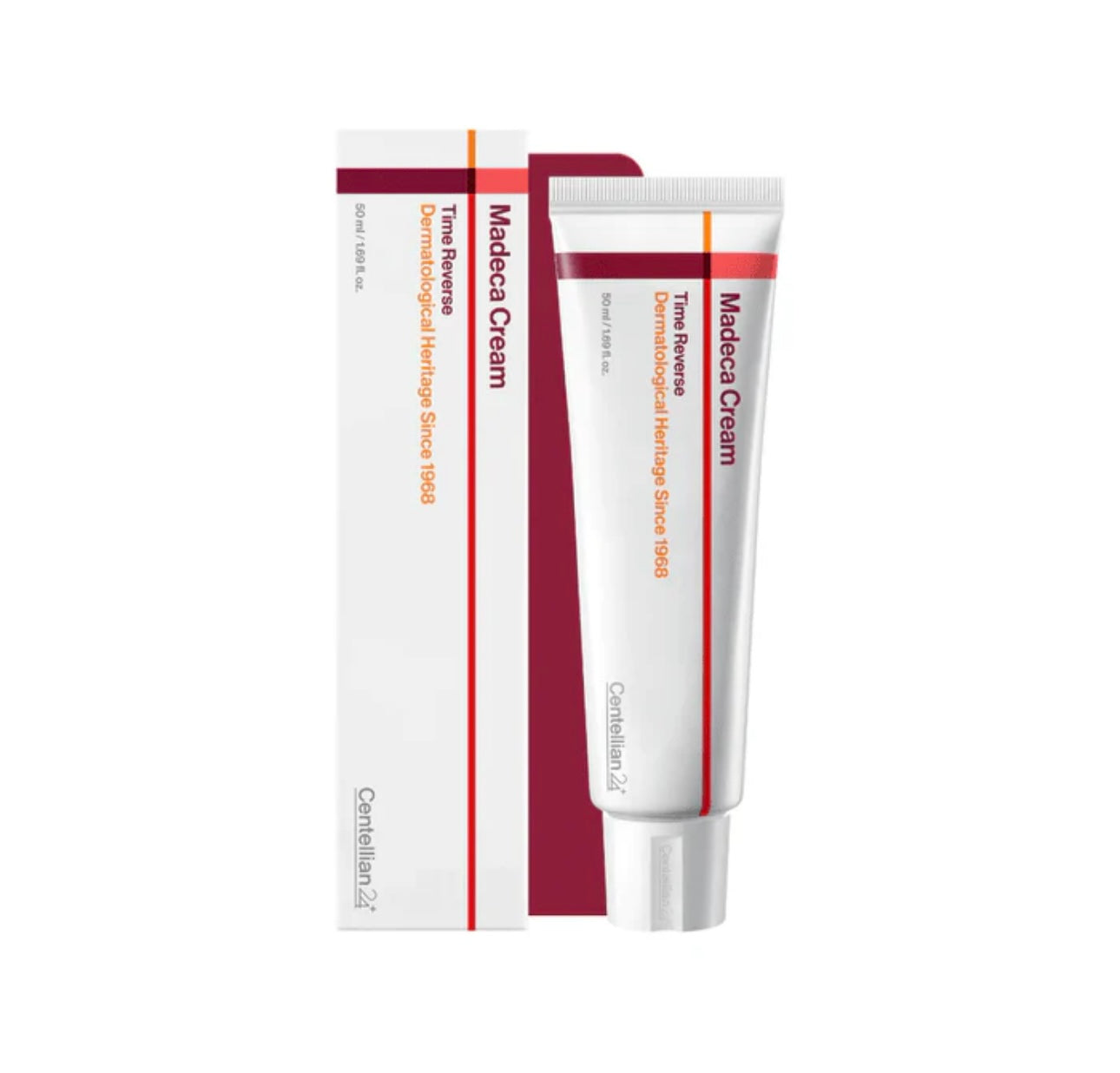 Centellian24 Madeca Cream Time Reverse 50ml box and tube displayed on a clean surface.