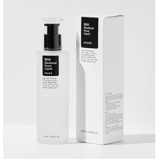 COSRX BHA Blackhead Power Liquid 100ml bottle front view showing label and pump, ideal for blackhead care