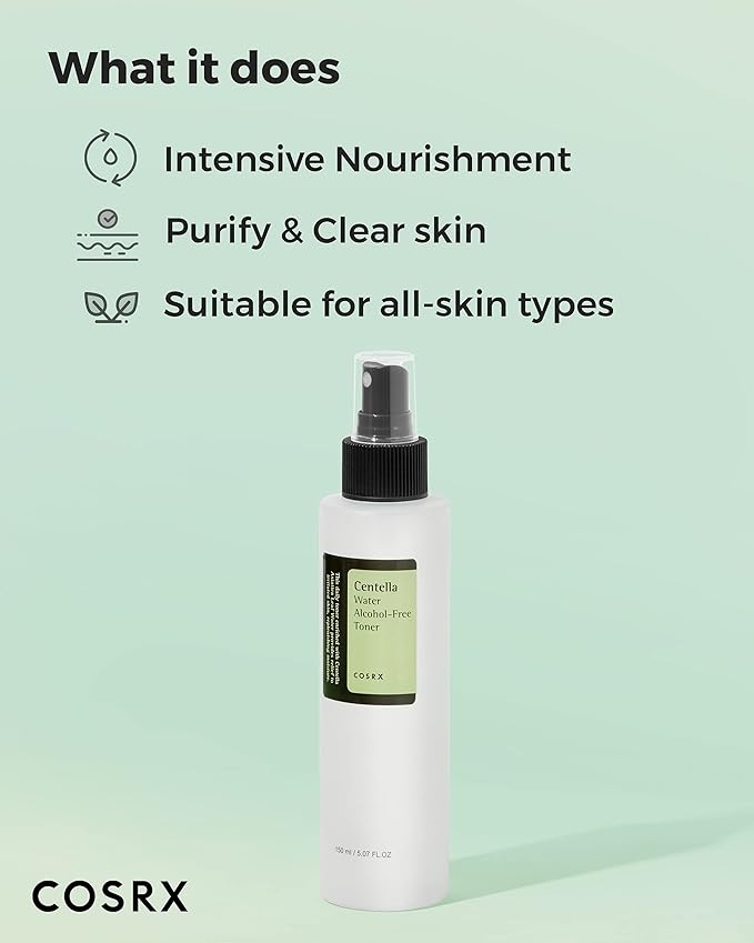 Texture swatch of COSRX Centella Water Alcohol-Free Toner pouring lightweight, watery formula ideal for layering