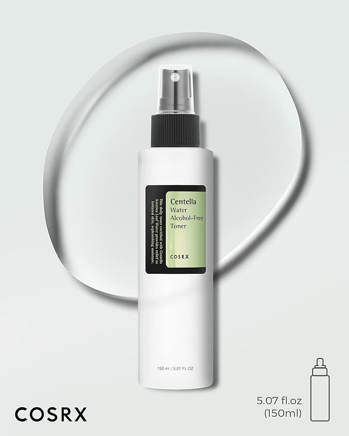 COSRX Centella Water Alcohol-Free Toner 150ml bottle next to measuring scale to show product size.