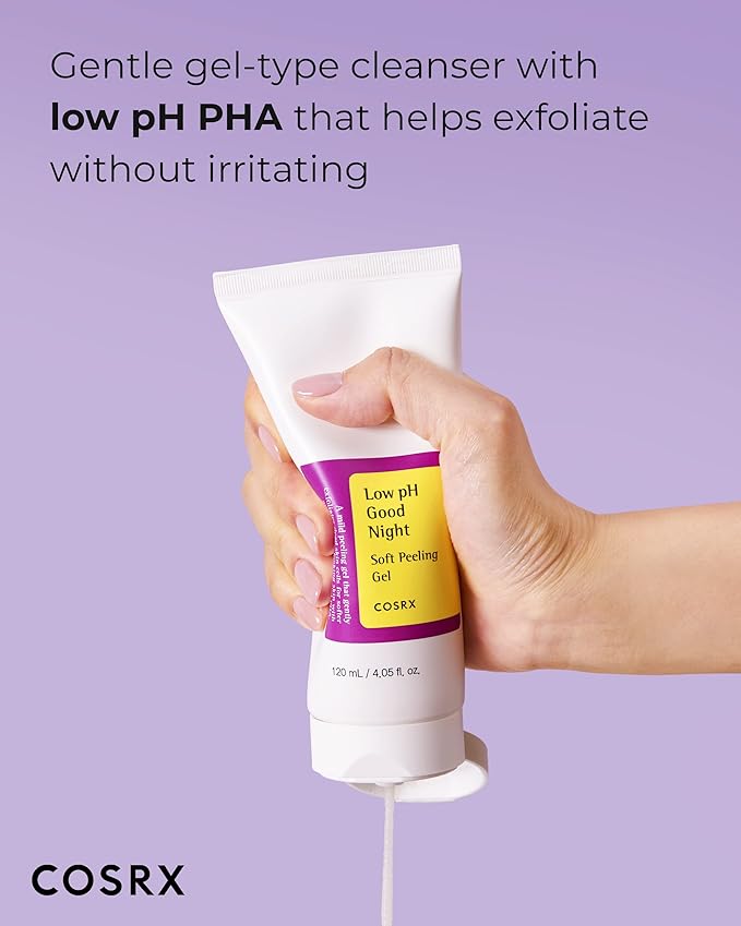 Close up of the COSRX good night peeling gel back label showing ingredients and instructions for the low pH cleanser.