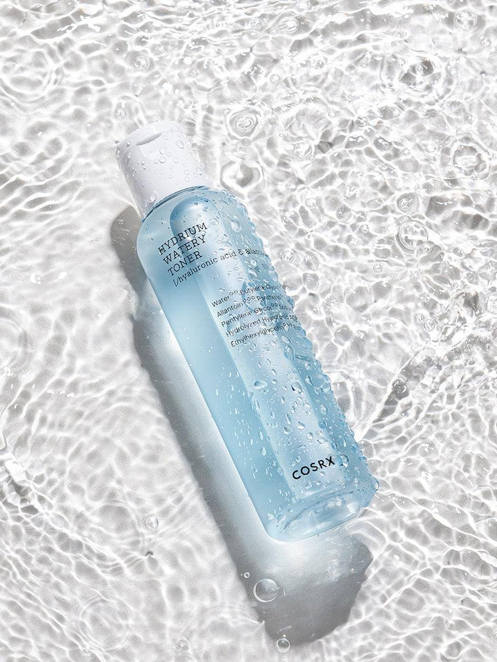 Cosrx Hydrium Watery Toner 150ml front packaging against a white background, highlighting its clean and hydrating design.