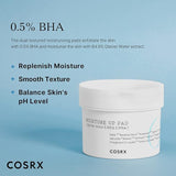 Back of COSRX moisture up pad box displaying propolis and hyaluronic acid ingredients list.