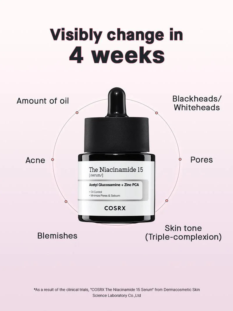 Dropper showing clear serum texture — niacinamide Cosrx formula for lightweight absorption.