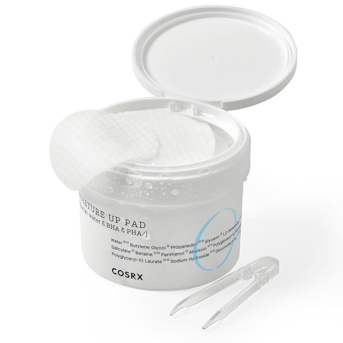 COSRX One Step Moisture Up Pad box front view showing 70 counts for hydrating skincare routine.