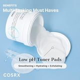 COSRX moisture pad in a skincare routine setup with green tone background.