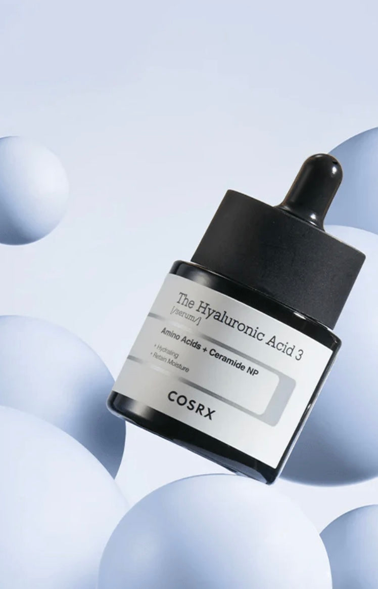 COSRX The Hyaluronic Acid 3 Serum bottle for deep hydration and plump skin.