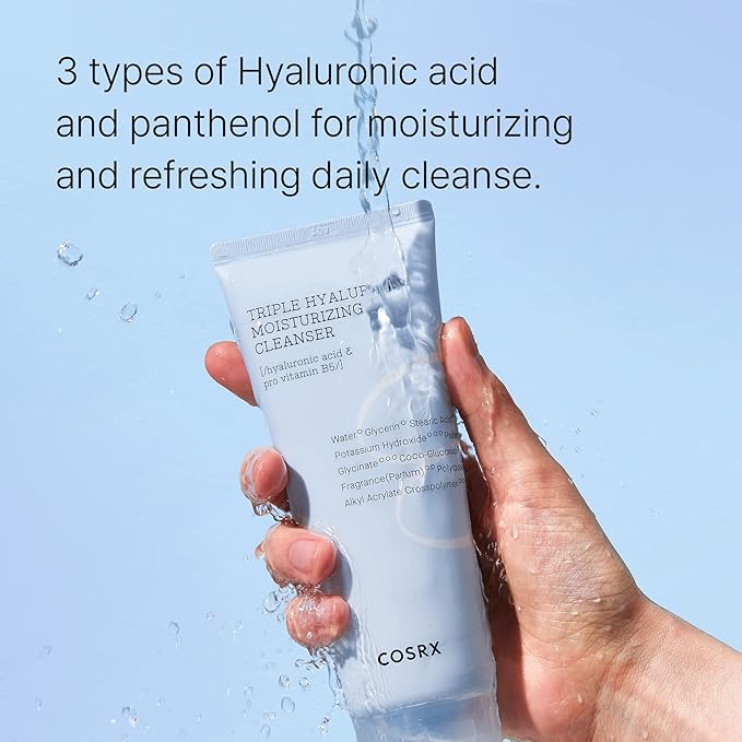 Close up of the clear gel texture of the COSRX triple hyaluronic moisturizing cleanser on a spatula.