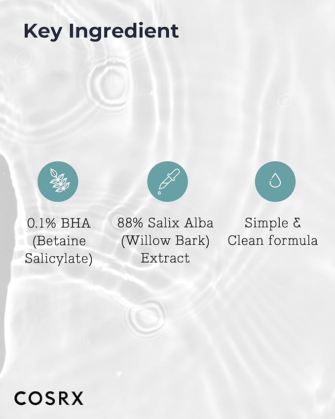 Close up: COSRX Two in One Poreless Power Liquid label highlighting BHA 0.1%