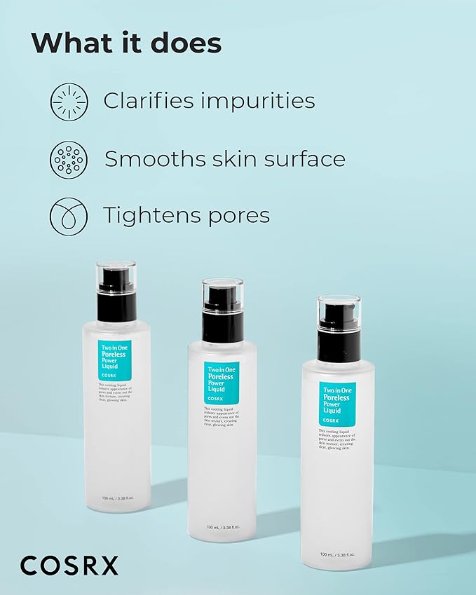 Pump dispenser of COSRX Two in One Poreless Power Liquid showing texture and amount dispensed