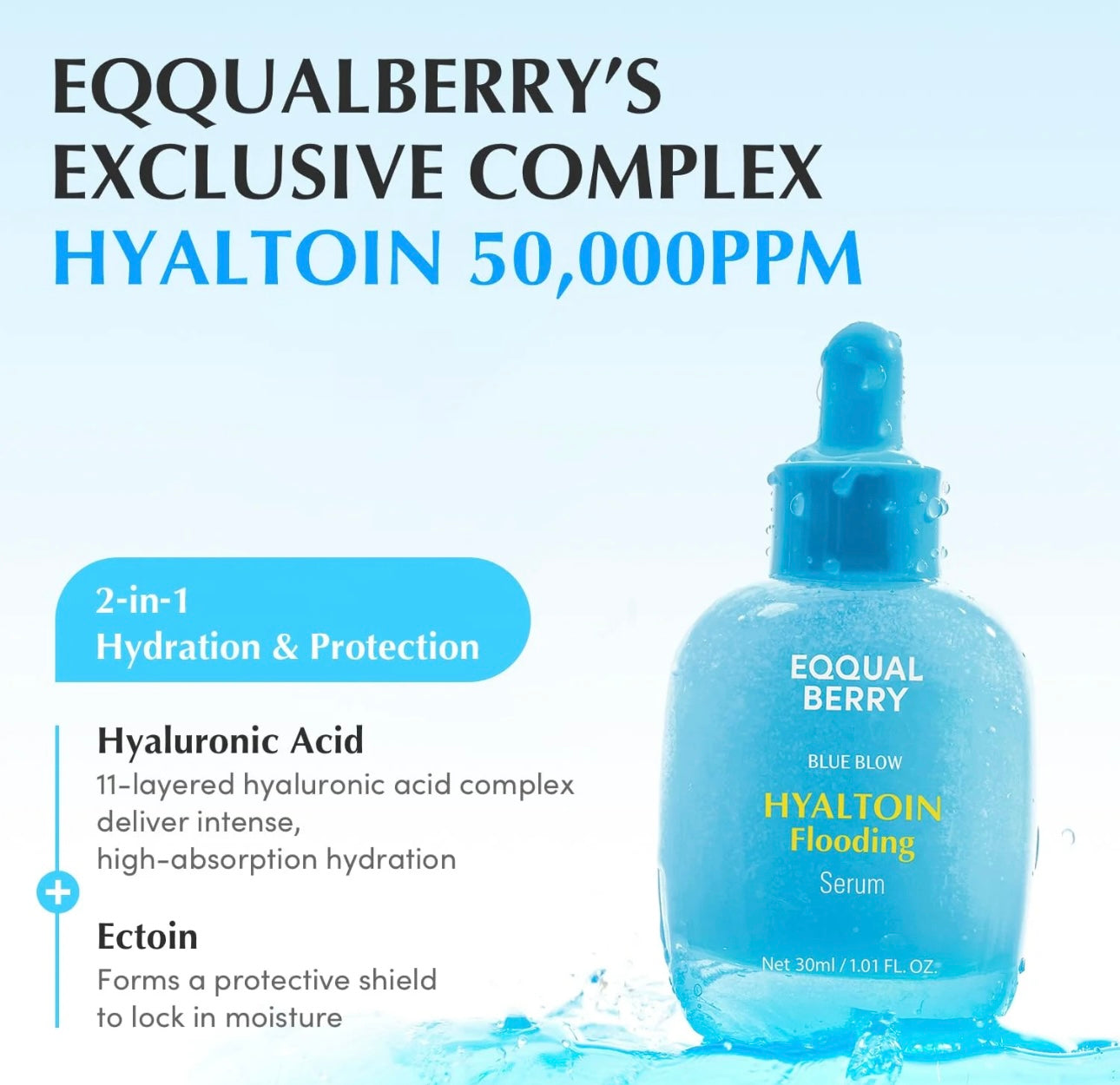 Unboxed Eqqualberry Hyaltoin Flooding 30 ml set, showcasing the hyaltoin flooding serum and its outer carton.