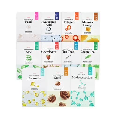 Etude House 0.2 Therapy Air Mask collection — single-sheet face masks in Aloe, Tea Tree, Green Tea and more.