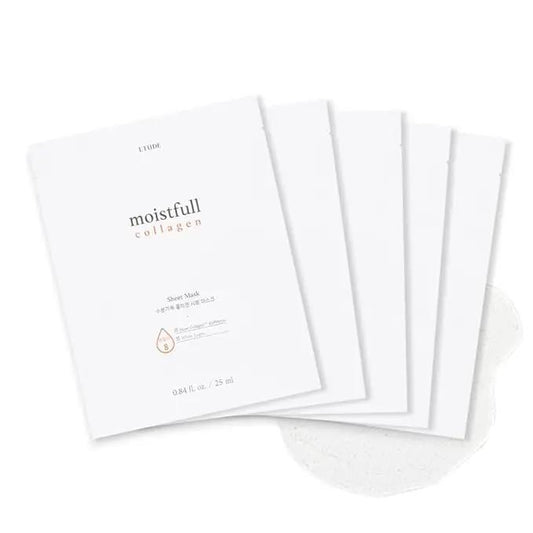 ETUDE Moistfull Collagen Sheet Mask 5pcs Set – Korean skincare for deep hydration and bouncy skin.